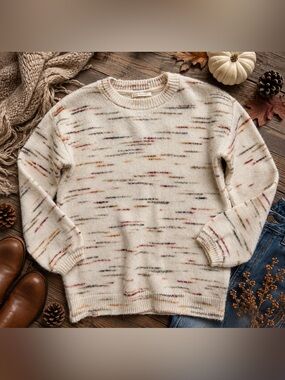 Anthropologie Ivory Multicolor Dash Knit Crewneck Sweater XS